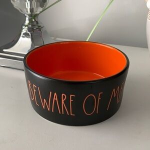 RAE‎ DUNN  |  BEWARE OF ME Pet Dish black orange ceramic